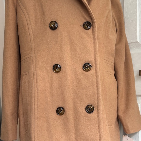 NWT Anne Klein Women's Camel  Double-Breasted wool  Pea Coat Sz XL - Picture 5 of 13